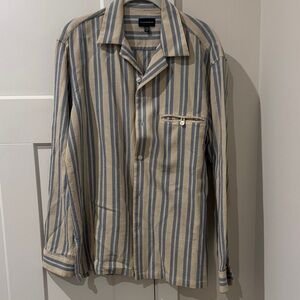 Club Monaco Beige and Blue Striped Shirt